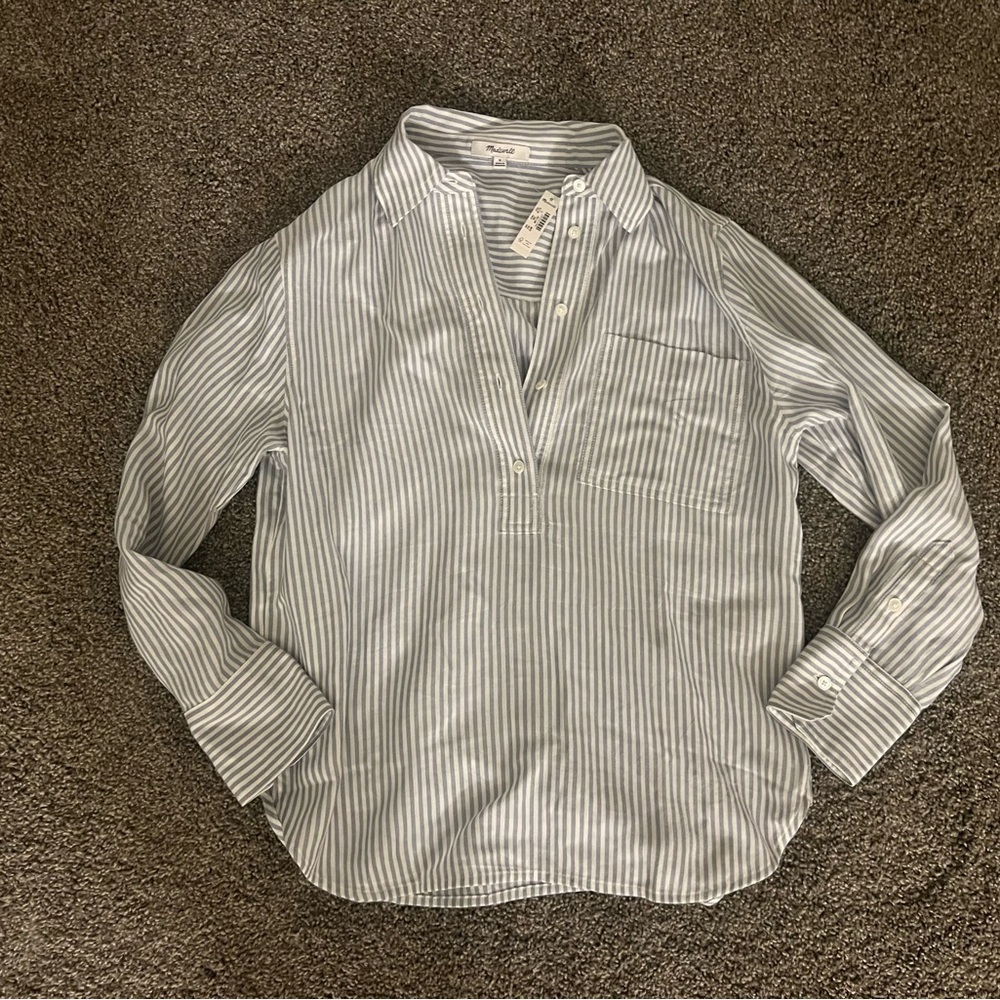 Madewell Drapey Long-Sleeve Popover Shirt in Stripe